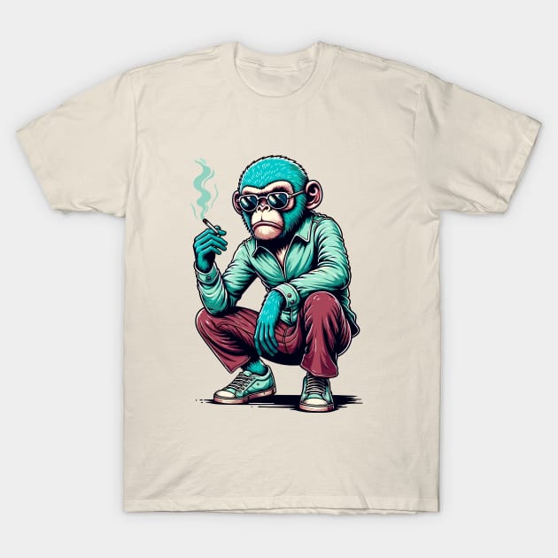 Retro Rebel: 70s Fashion smoking monkey in Shades T-Shirt by TimeWarpWildlife